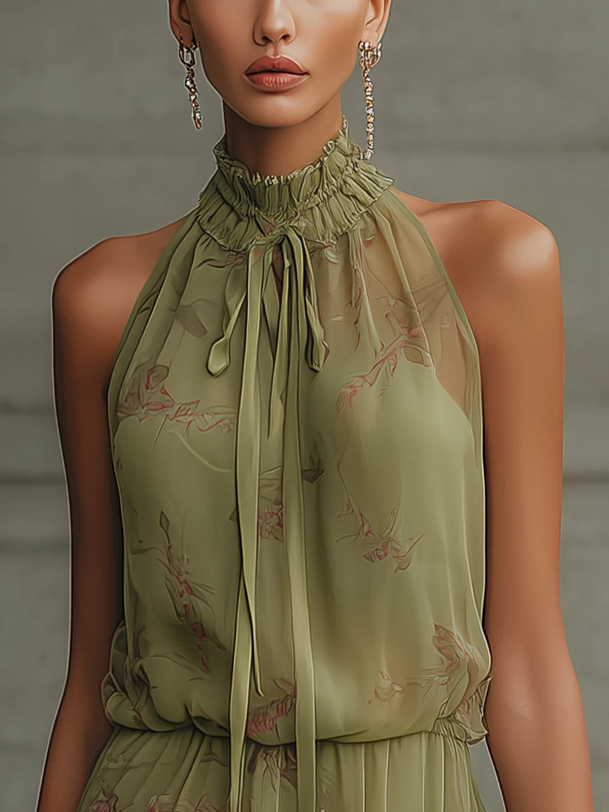 Sylvie | Mini Robe Fleurie Verte, Taille Haute