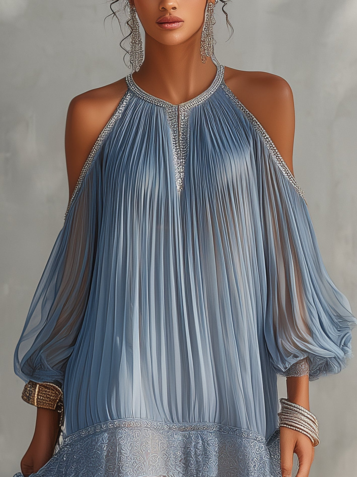 Séraphine | Robe Mini Bleue à Épaules Dénudées Froncée