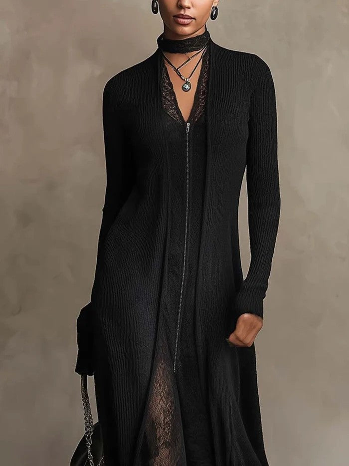 Solenne | Robe Maxi Côtelée Noire