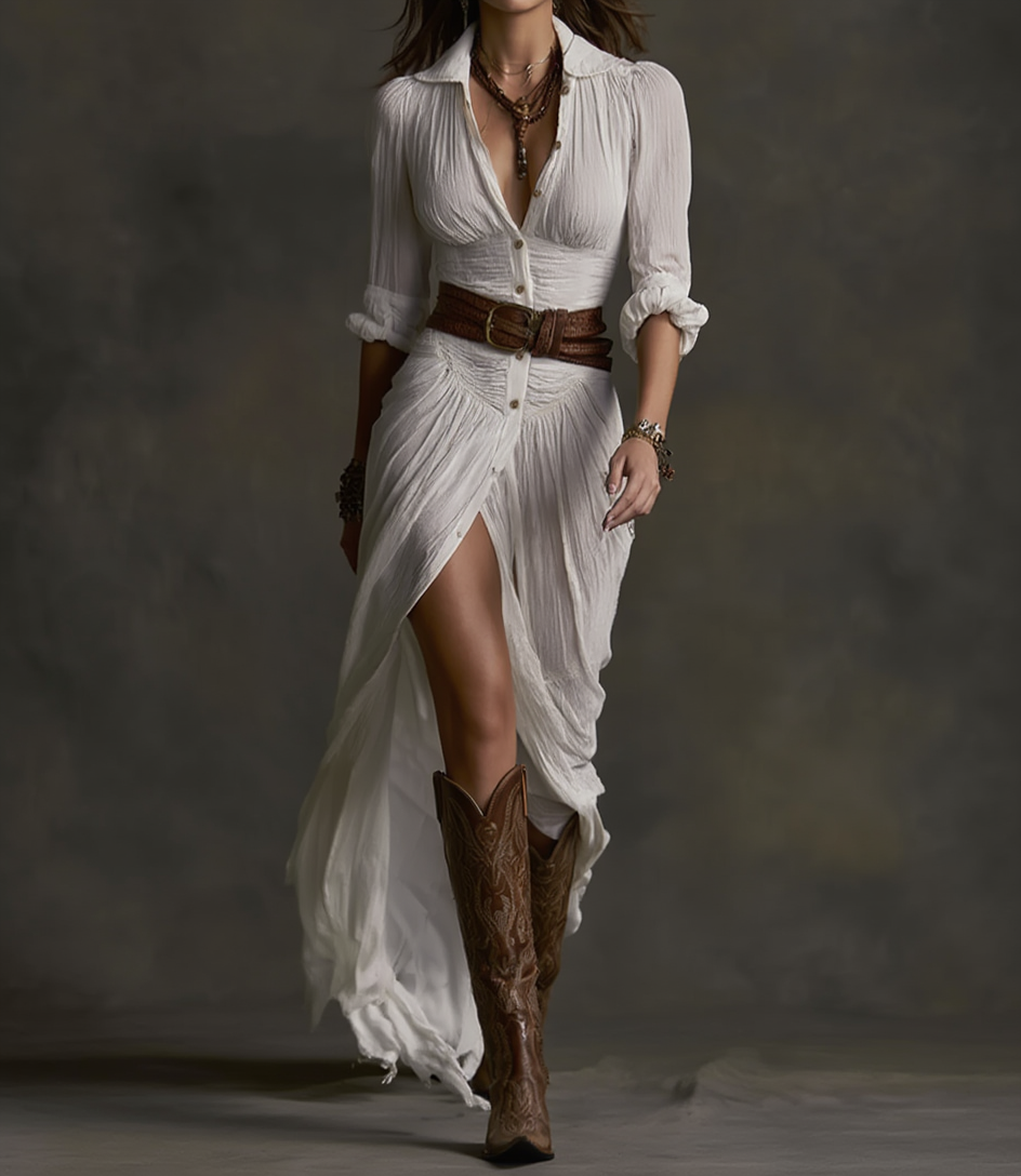 Aurore | Robe Longue à Col Inversé