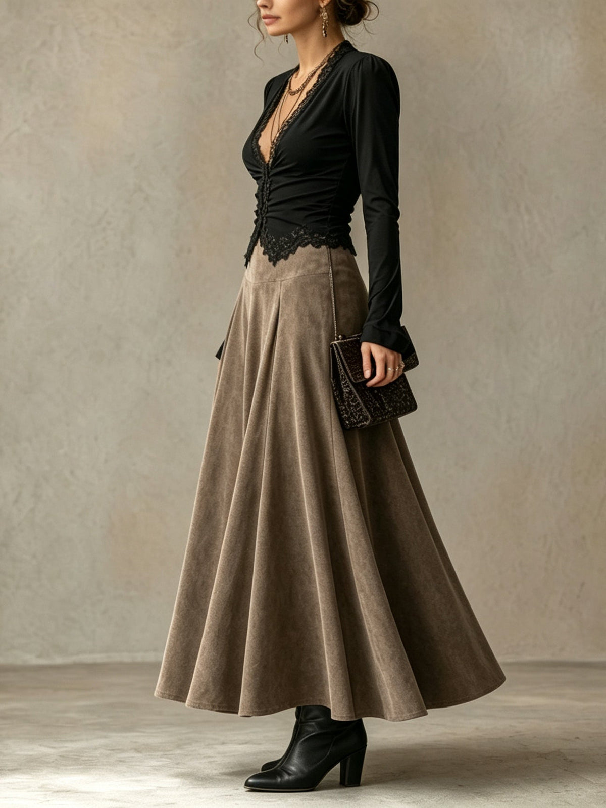Albane | Ensemble Top et Jupe Maxi, Noir et Taupe