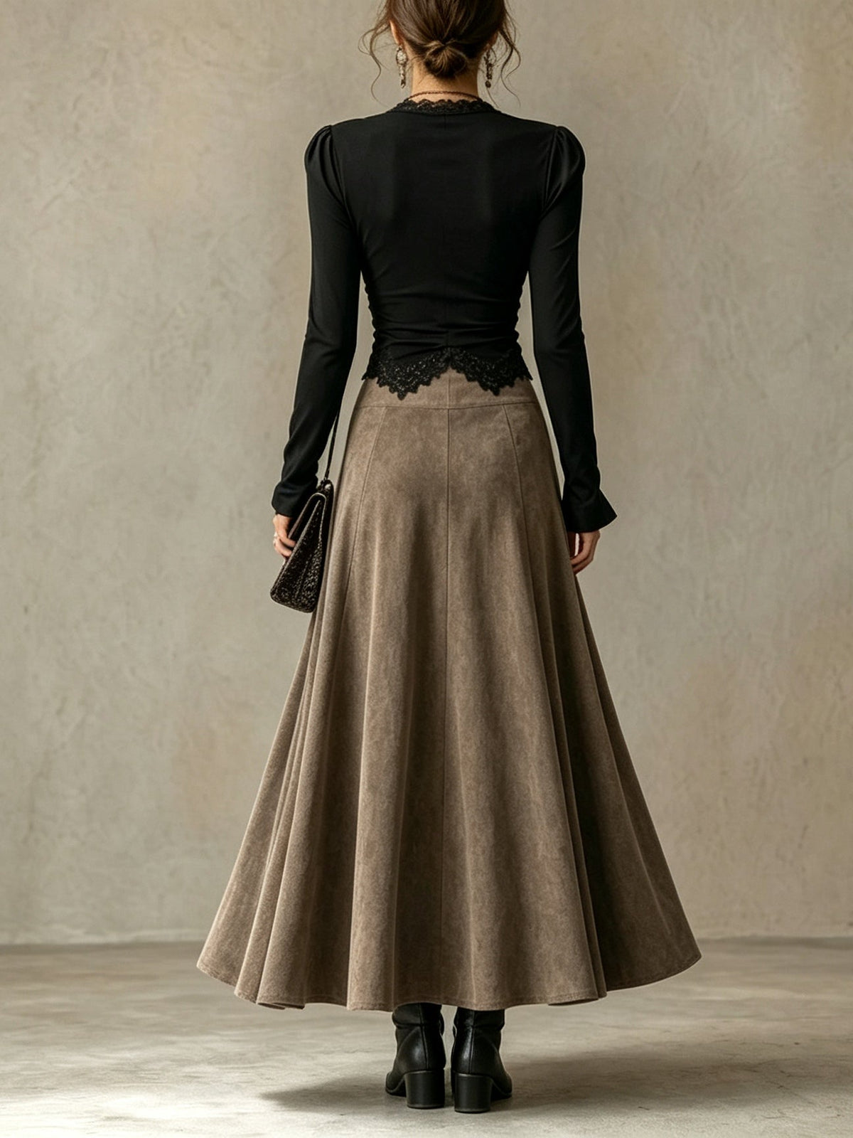 Albane | Ensemble Top et Jupe Maxi, Noir et Taupe