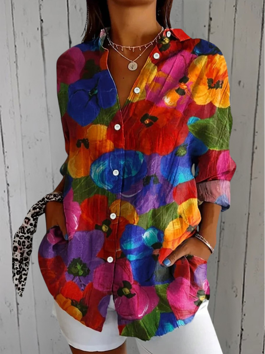 Annette | Blouse Artistique Vive à Boutons