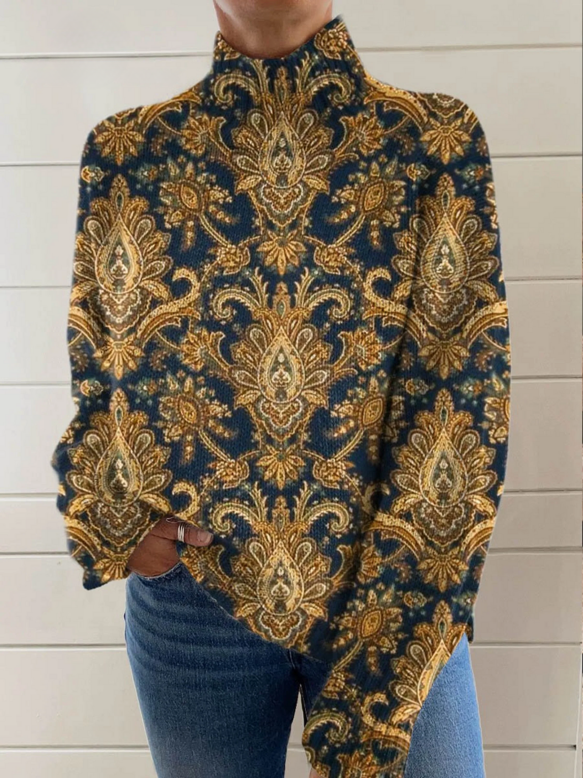 Adèle | Pull Col Montant Ornemental