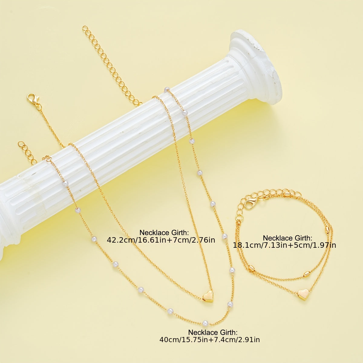Margaux | Set Bijoux Cœur & Perles Superposés