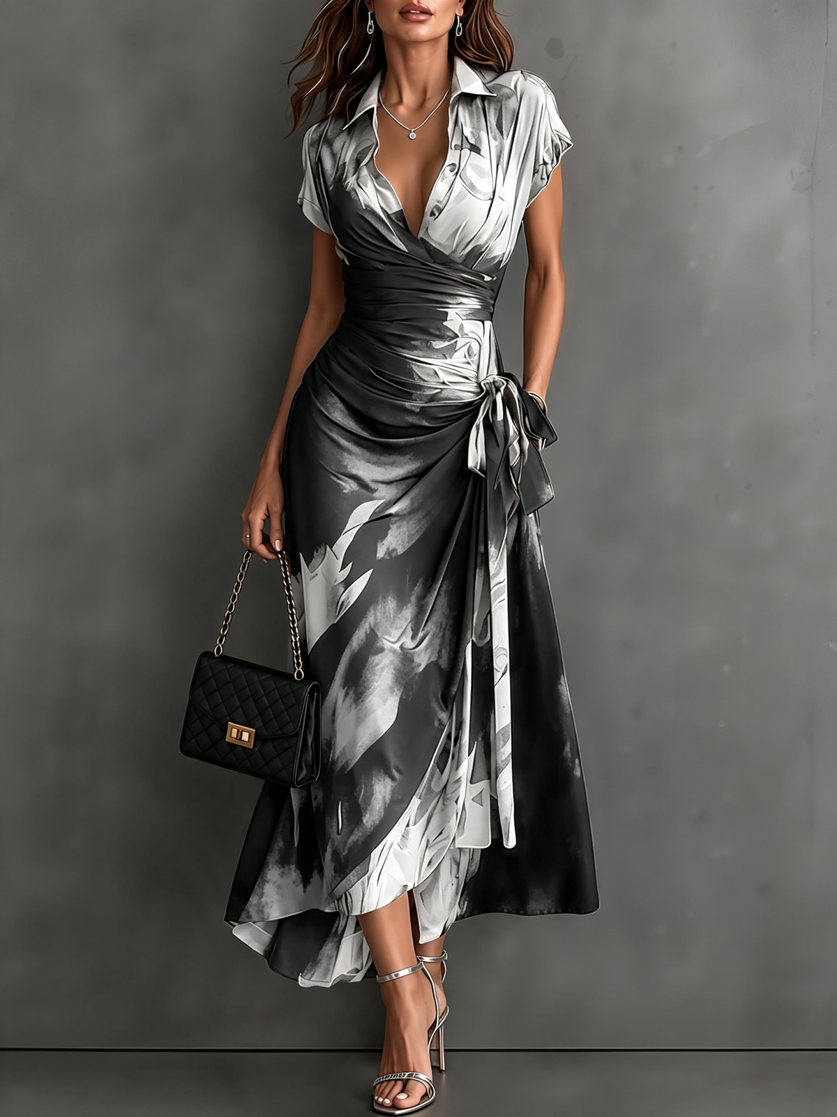 Victorine | Robe Portefeuille Imprimée Rouge et Noir