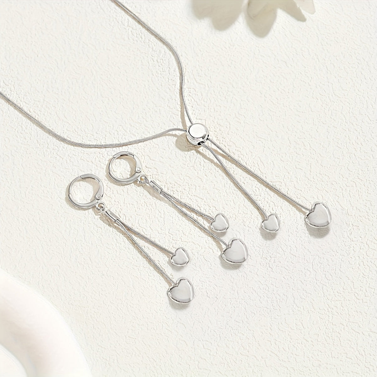 Rosalie | Set Collier Pendentif Cœur Ajustable & Boucles d'Oreilles