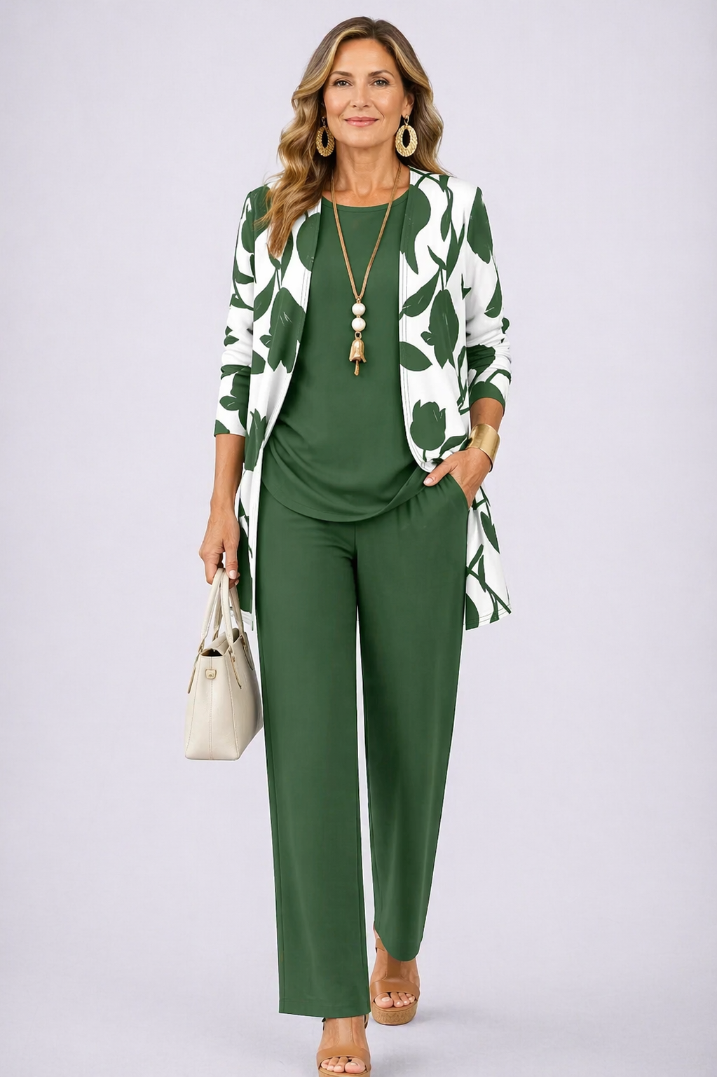 Brunella | Ensemble 3 pièces vert et blanc
