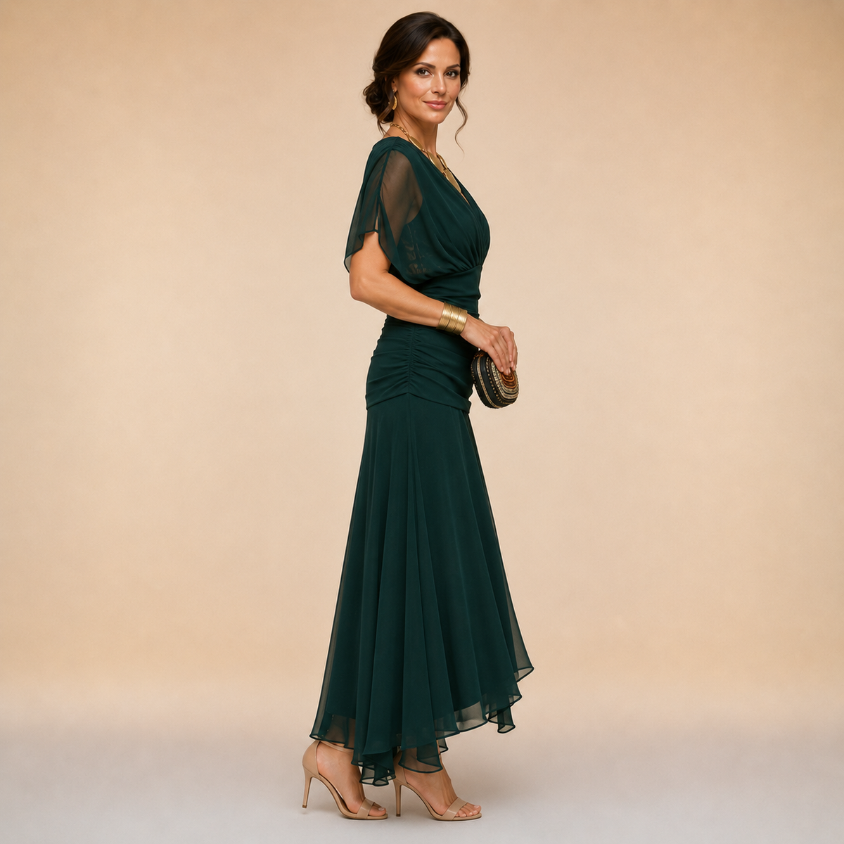 Émilie | Robe Longue de Soirée Drapée Col en V