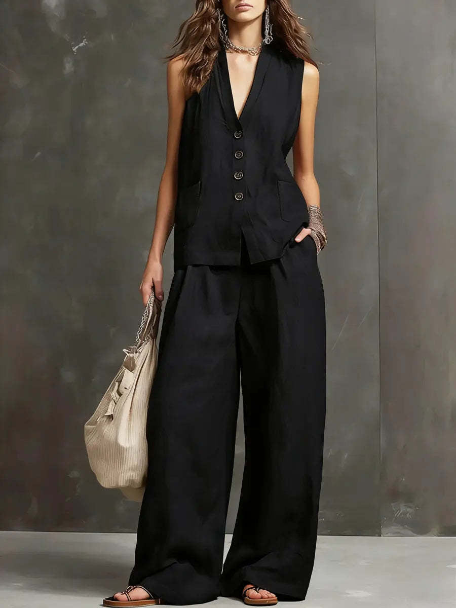 Alice | Ensemble deux pièces avec gilet sans manches et pantalon large