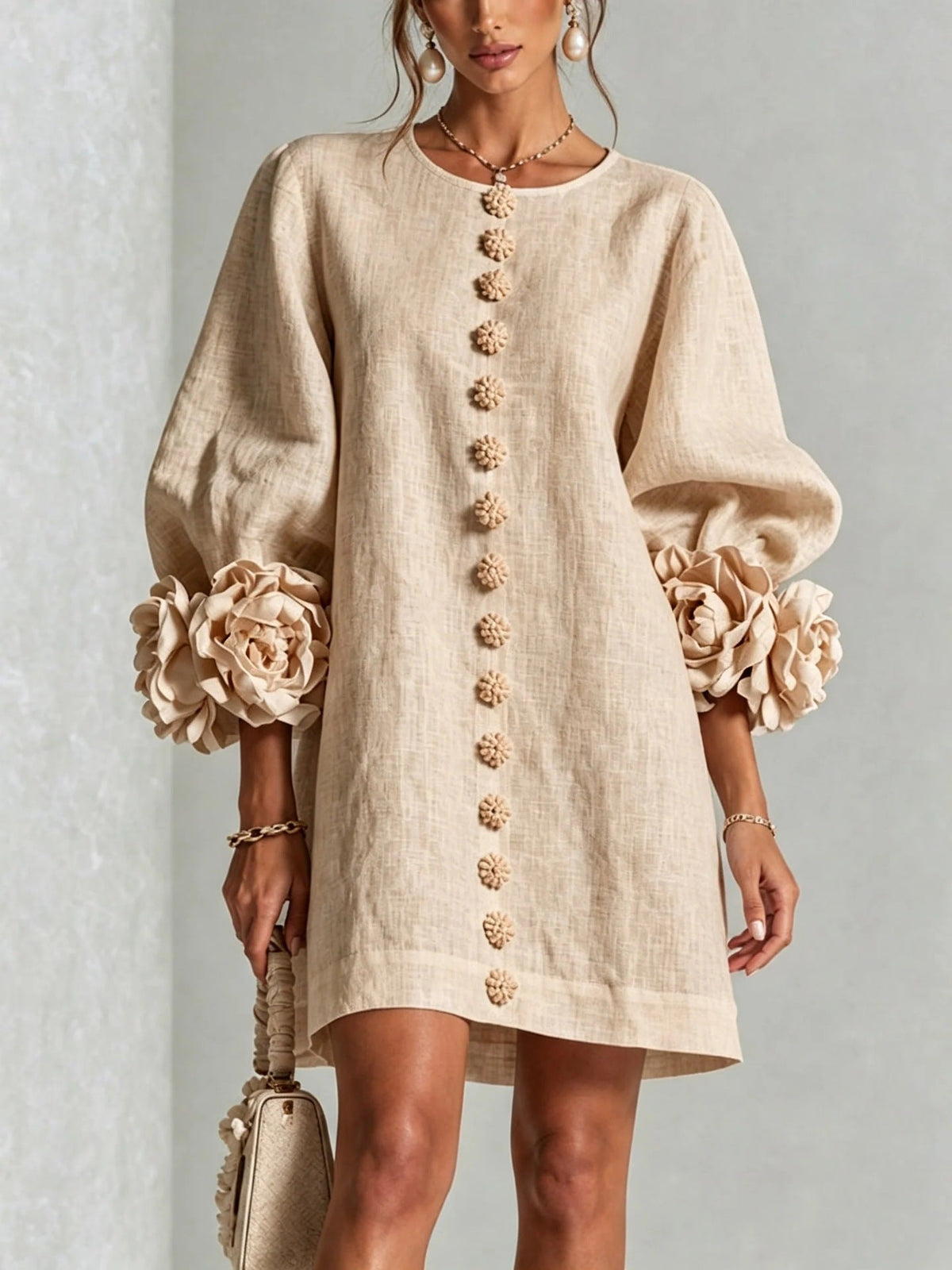 Rosalie | Robe Fleurie à Manches Ballon et Décolleté Rond