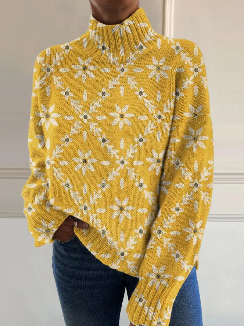 Inès | Pull Col Monté Fleuri