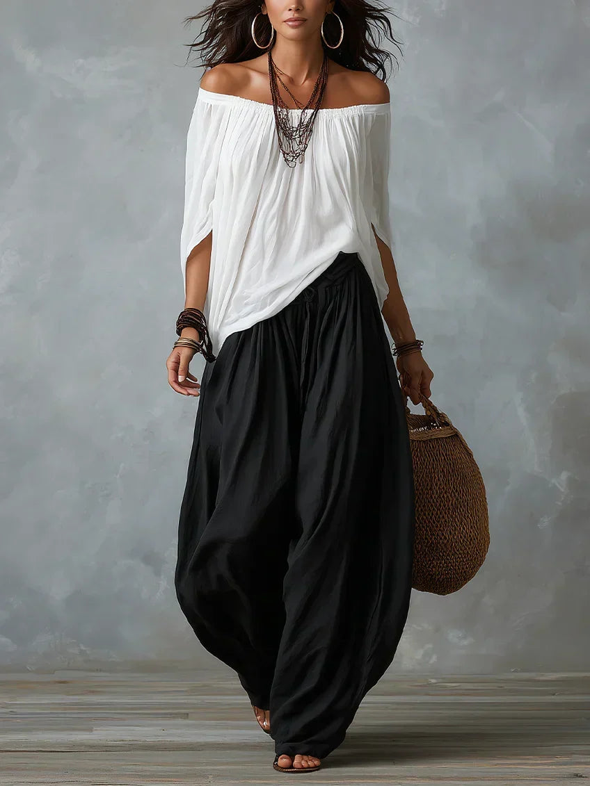 Clotilde | Ensemble Blanc Top Bustier et Pantalon Ballon Ample