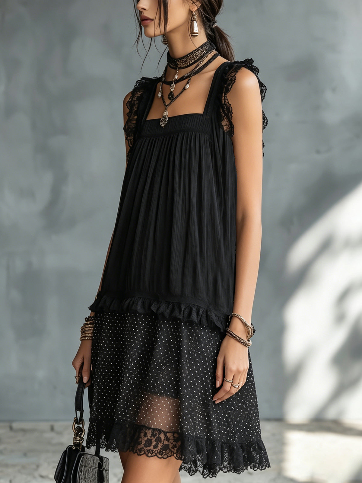 Pauline | Robe Mini Transparente à Pois et Volants