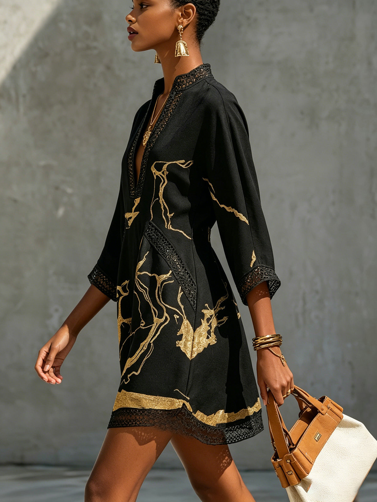 Aube | Mini Robe Noire et Dorée