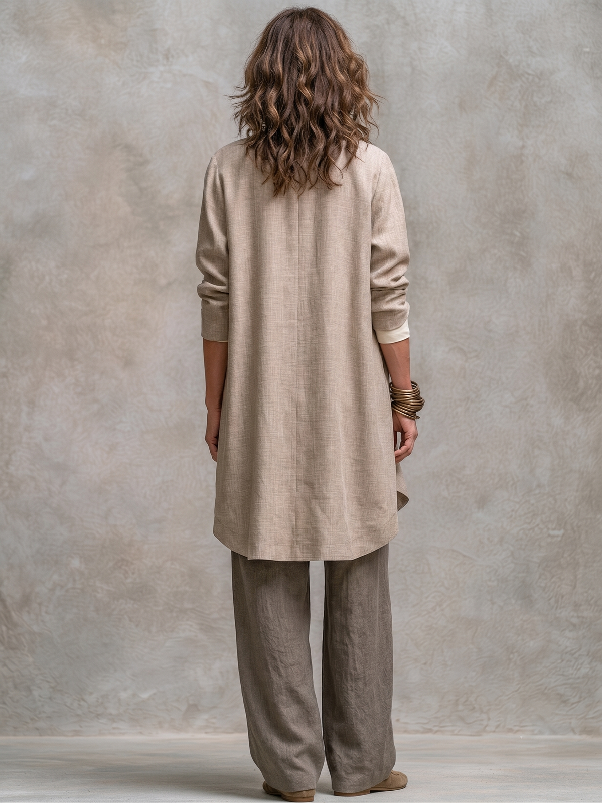 Constance | Ensemble Trois Pièces Beige et Gris, Casual à Superpositions, avec Pantalon Palazzo, Élégant