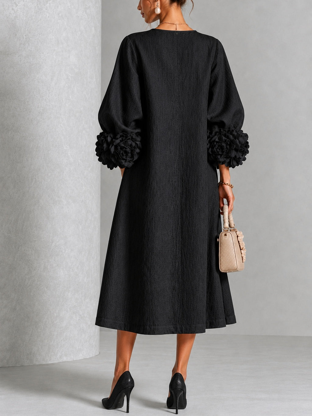 Néva | Robe Boutonnée Fleurie Noire
