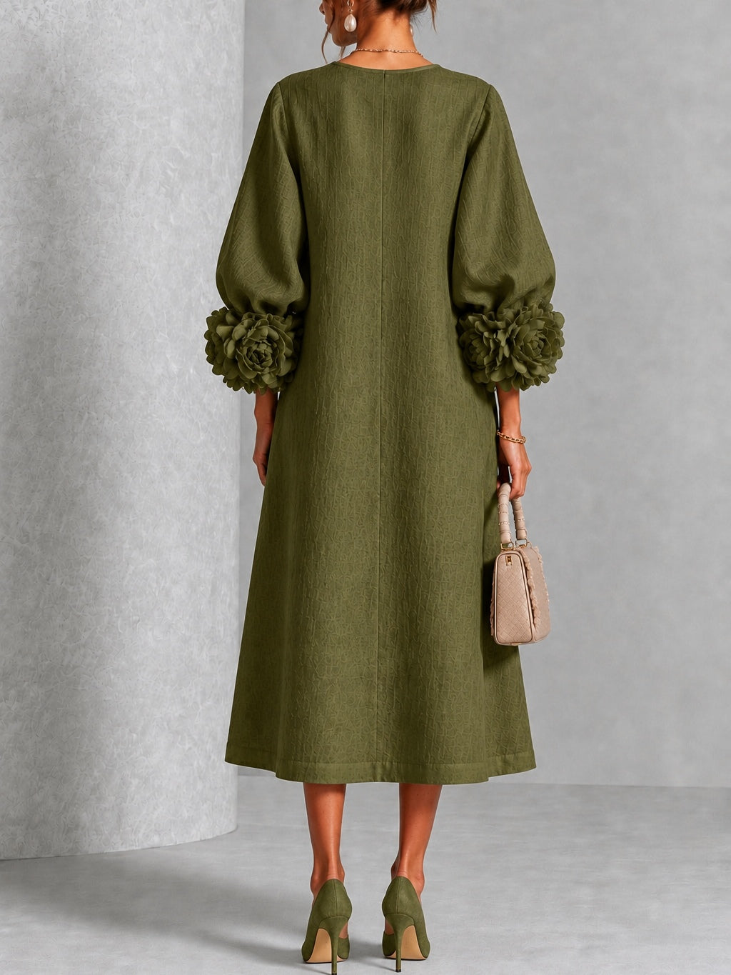 Olivia | Robe Boutonnée Fleurie Olive