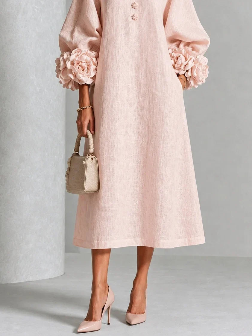 Angeline – Robe Midi Fleurie à Boutons et Poignets Fleuris Marquants