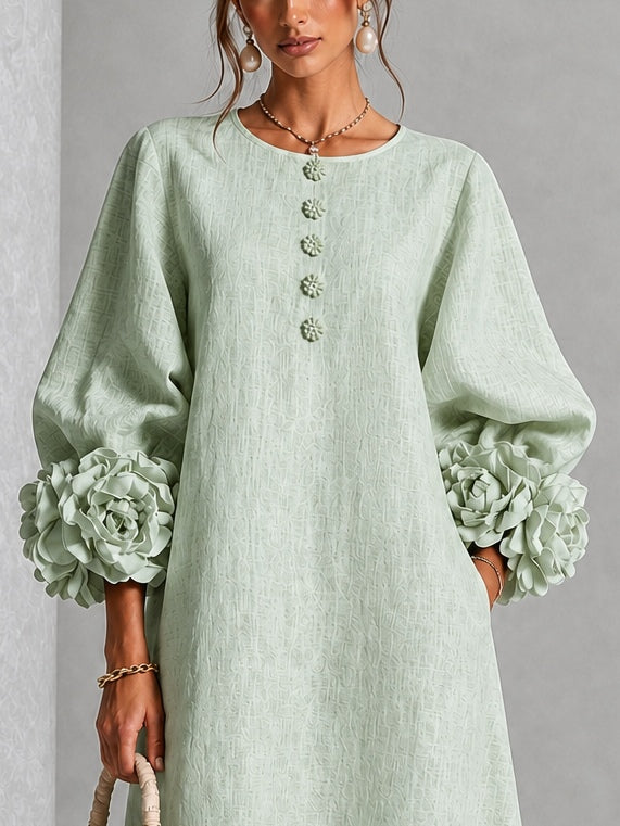 Sabine | Robe Boutonnée Fleurie Vert Sauge