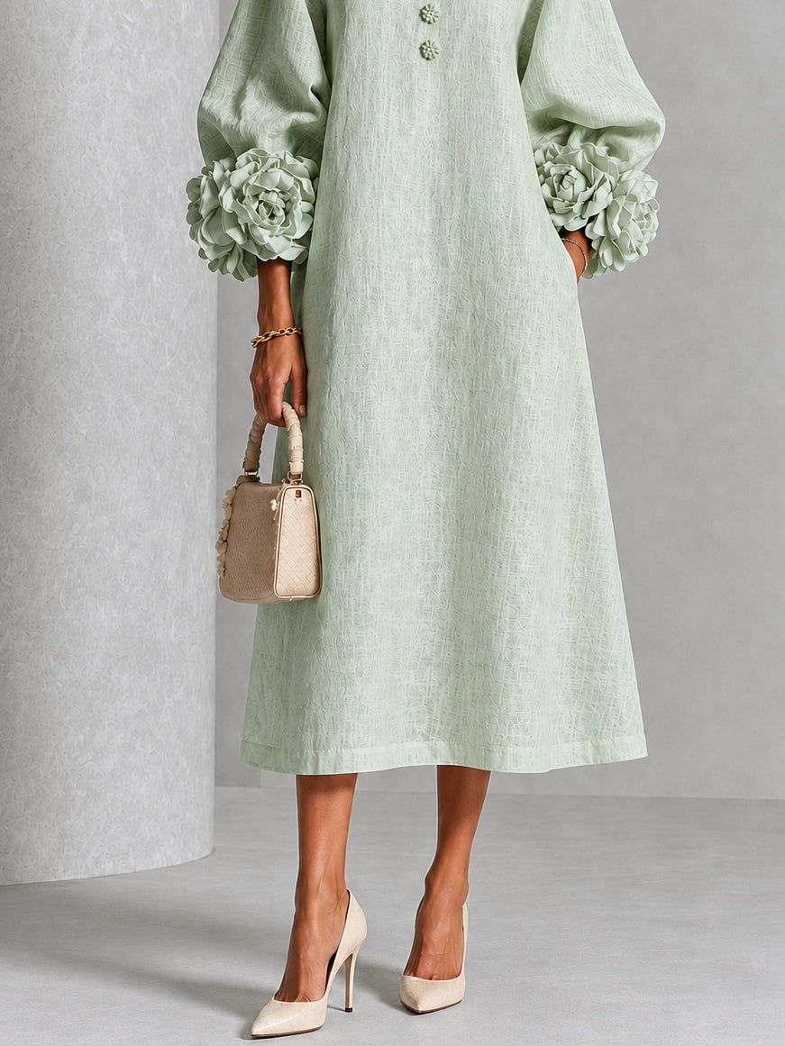 Sabine | Robe Boutonnée Fleurie Vert Sauge
