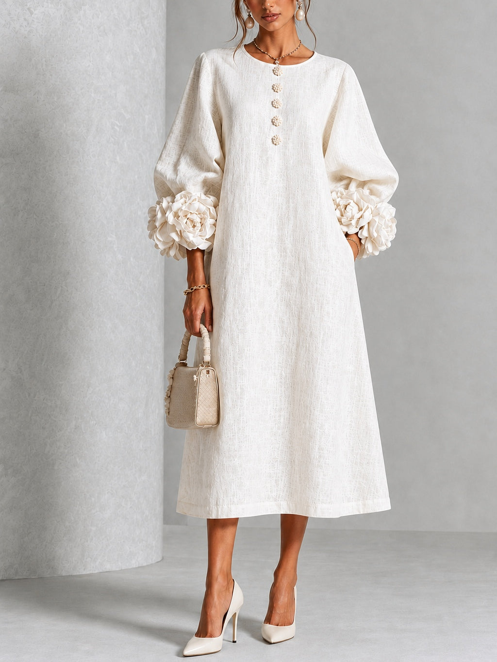 Inès | Robe Boutonnée Fleurie Blanche