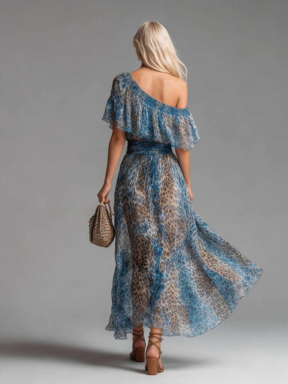 Sauvage | Robe longue à imprimé léopard et épaules dénudées