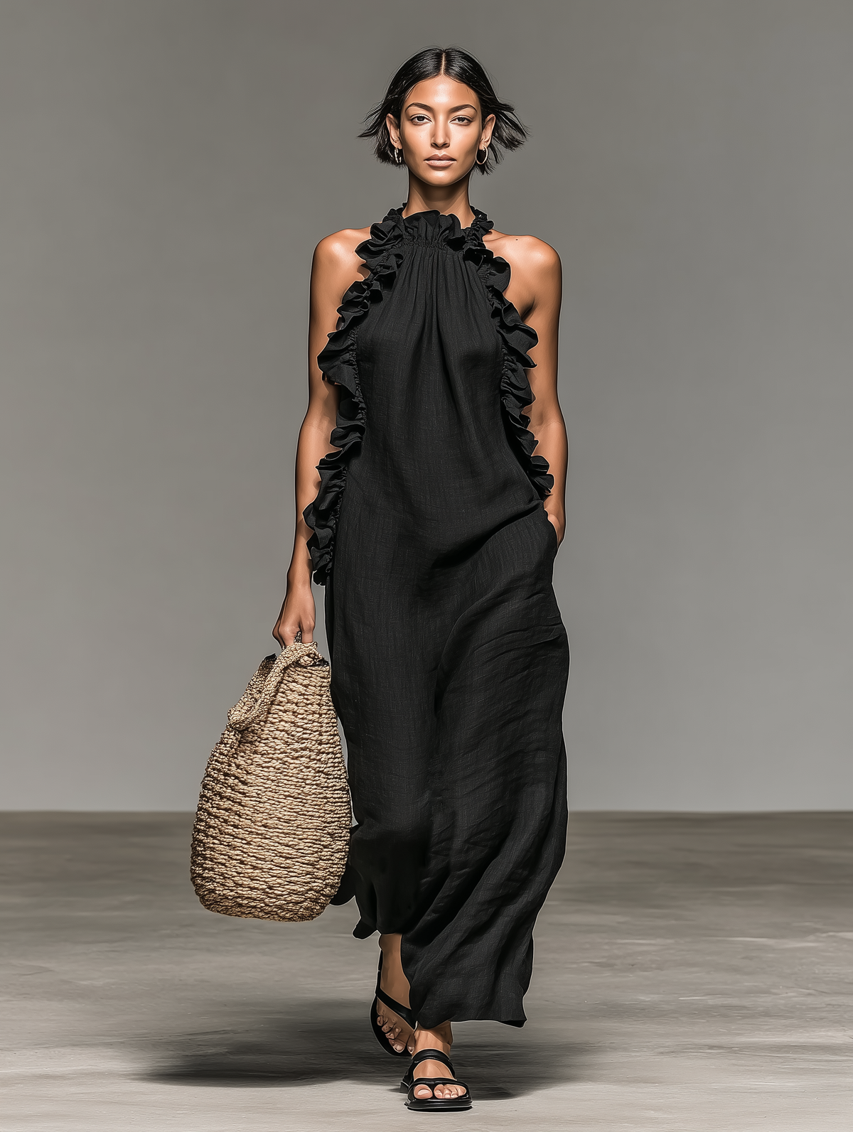 Honorine | Robe Maxi Sans Manches à Détails de Volants