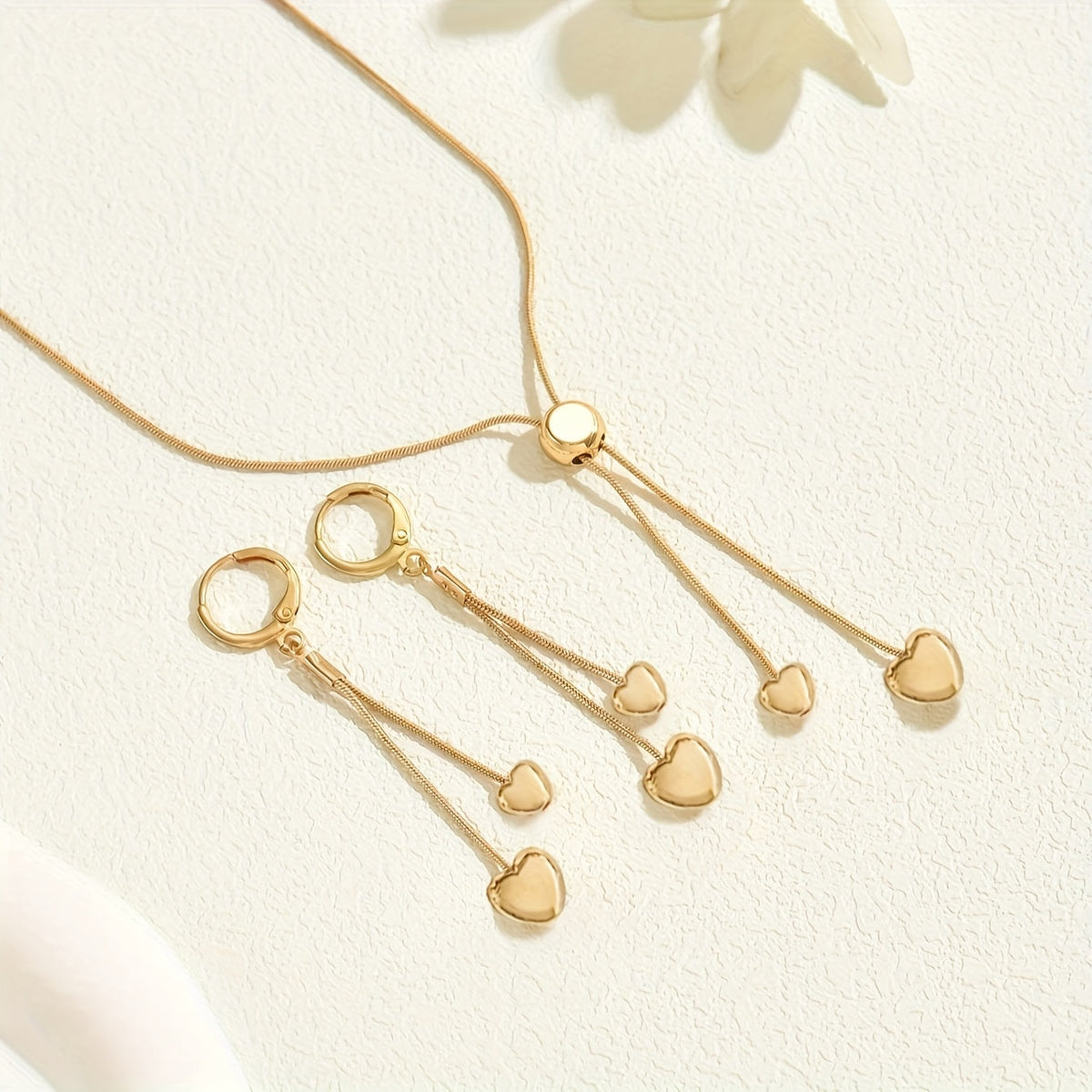 Rosalie | Set Collier Pendentif Cœur Ajustable & Boucles d'Oreilles