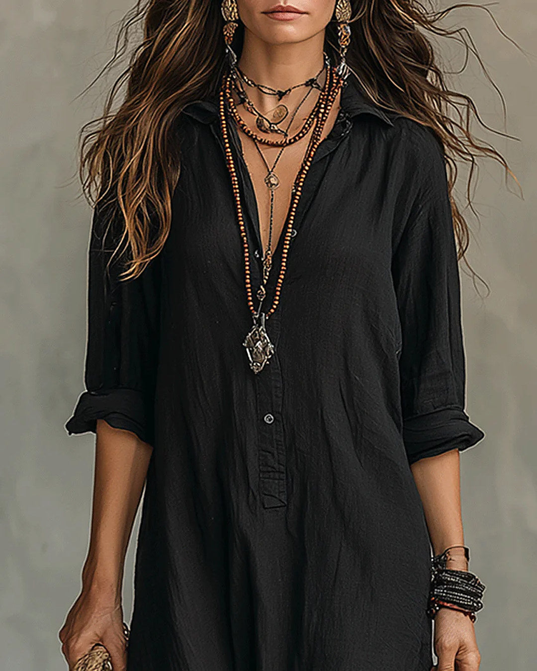 Soline | Robe Longue Noire Souple à Boutons
