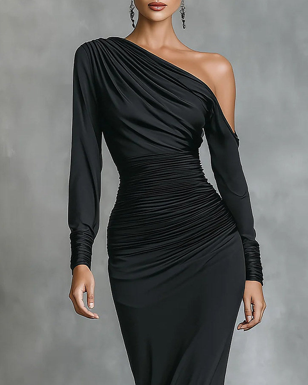 Célina | Robe Longue Une Épaule Noire