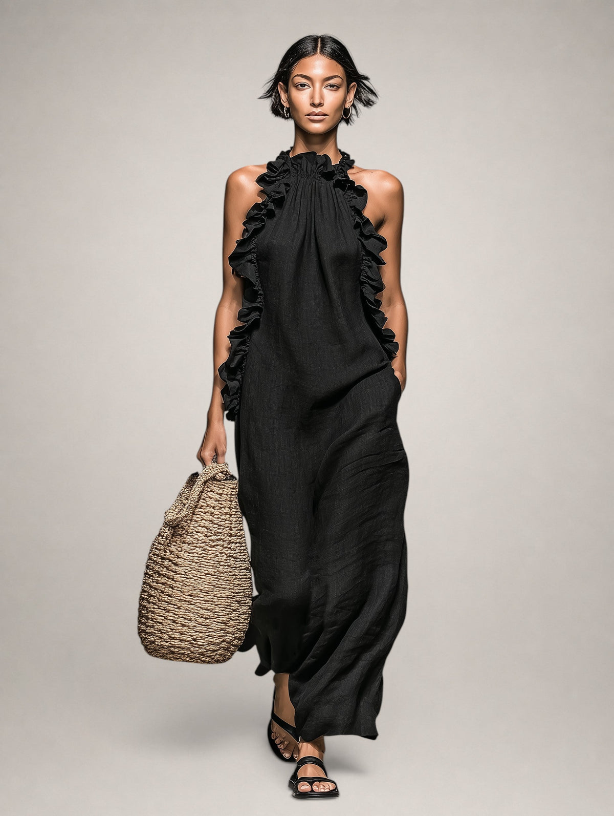 Léonore | Robe Maxi Sans Manches, Volants