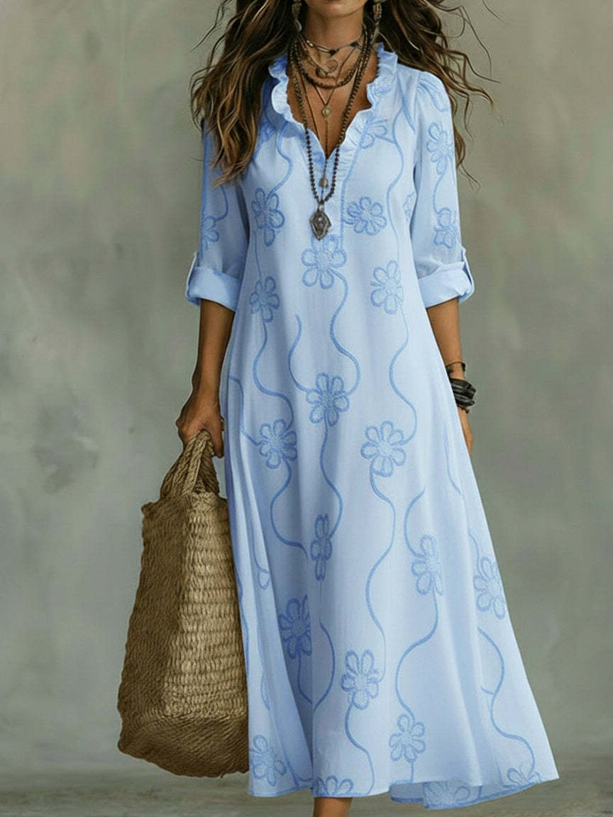Myriam – Robe Maxi à Motif Floral Ton sur Ton