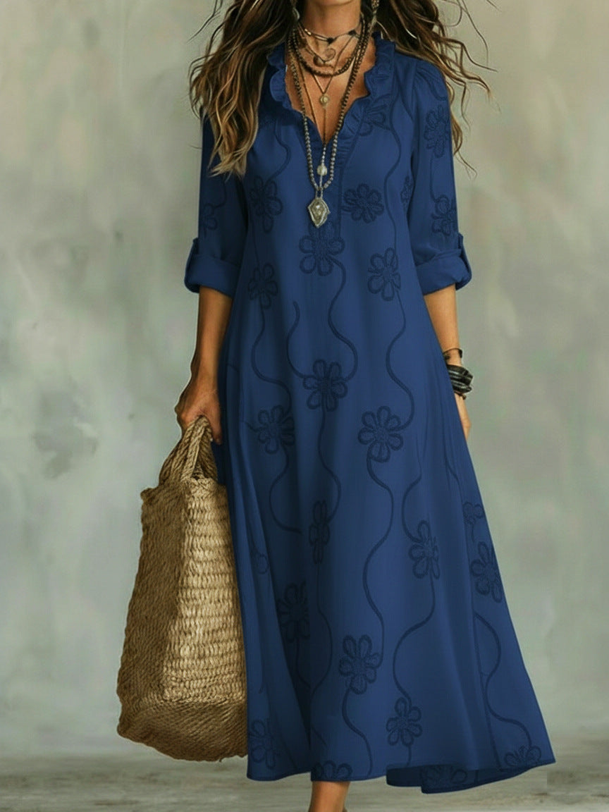 Myriam – Robe Maxi à Motif Floral Ton sur Ton