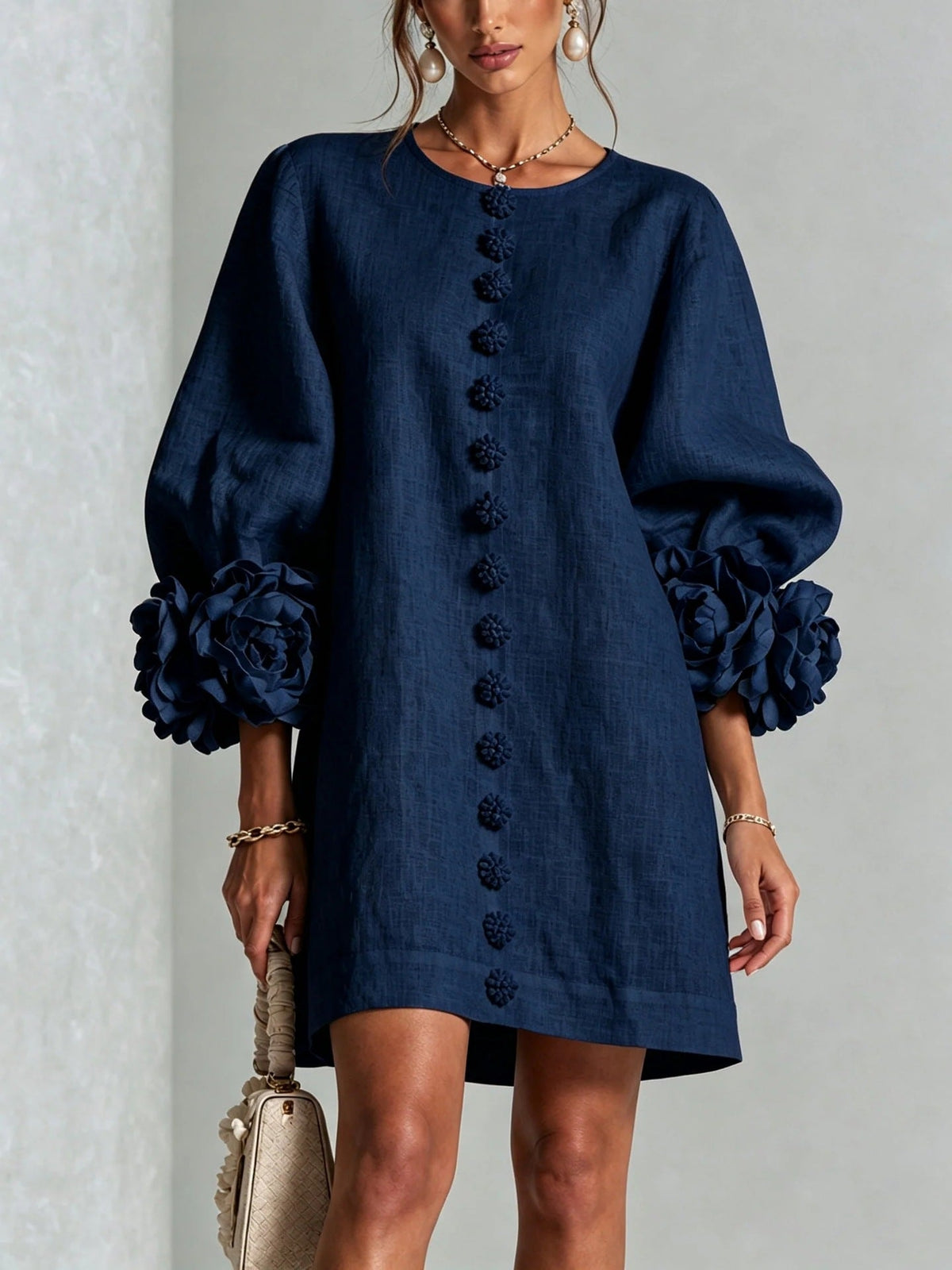 Rosalie | Robe Fleurie à Manches Ballon et Décolleté Rond