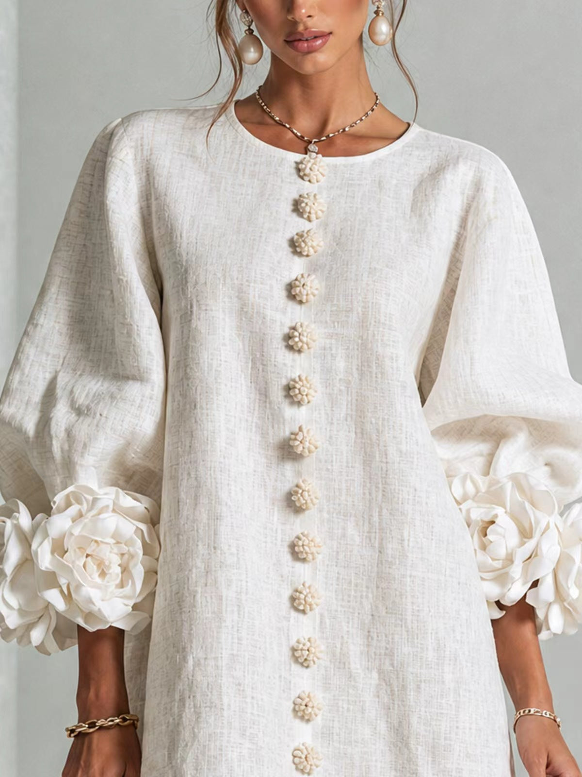 Rosalie | Robe Fleurie à Manches Ballon et Décolleté Rond