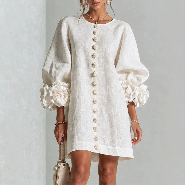 Rosalie | Robe Fleurie à Manches Ballon et Décolleté Rond