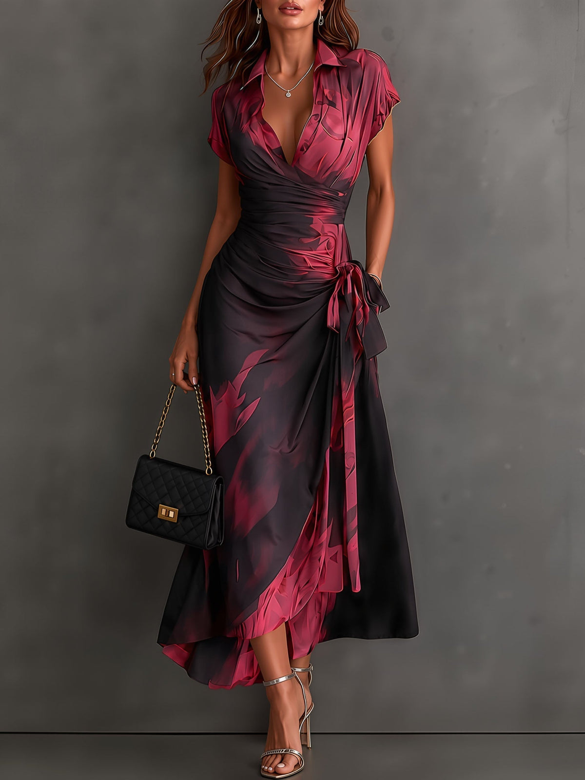 Victorine | Robe Portefeuille Imprimée Rouge et Noir
