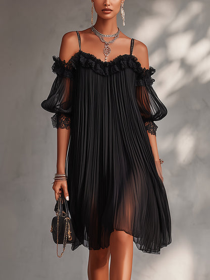 Léonie | Mini Robe Noire, Épaules Dénudées