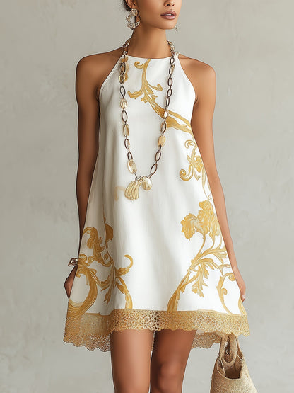 Héloïse | Robe Mini Blanche à Motifs Dorés