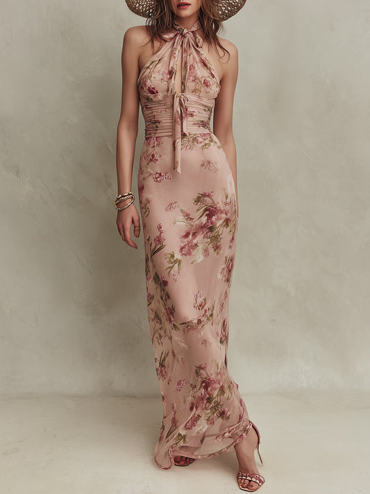 Lia | Robe maxi à imprimé floral élégant et encolure goutte d'eau