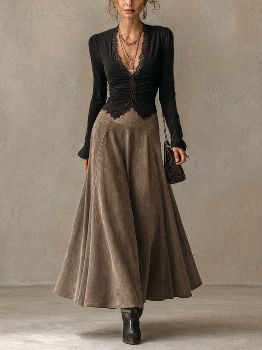 Albane | Ensemble Top et Jupe Maxi, Noir et Taupe
