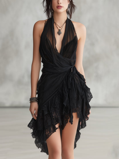 Eléonore | Robe courte noire dos nu à volants