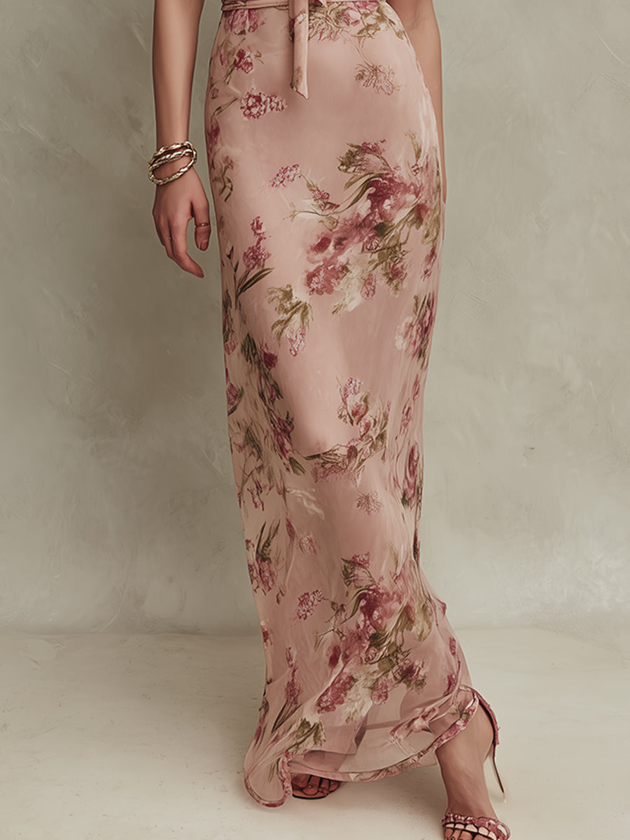 Lia | Robe maxi à imprimé floral élégant et encolure goutte d'eau