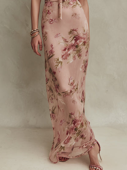 Lia | Robe maxi à imprimé floral élégant et encolure goutte d'eau