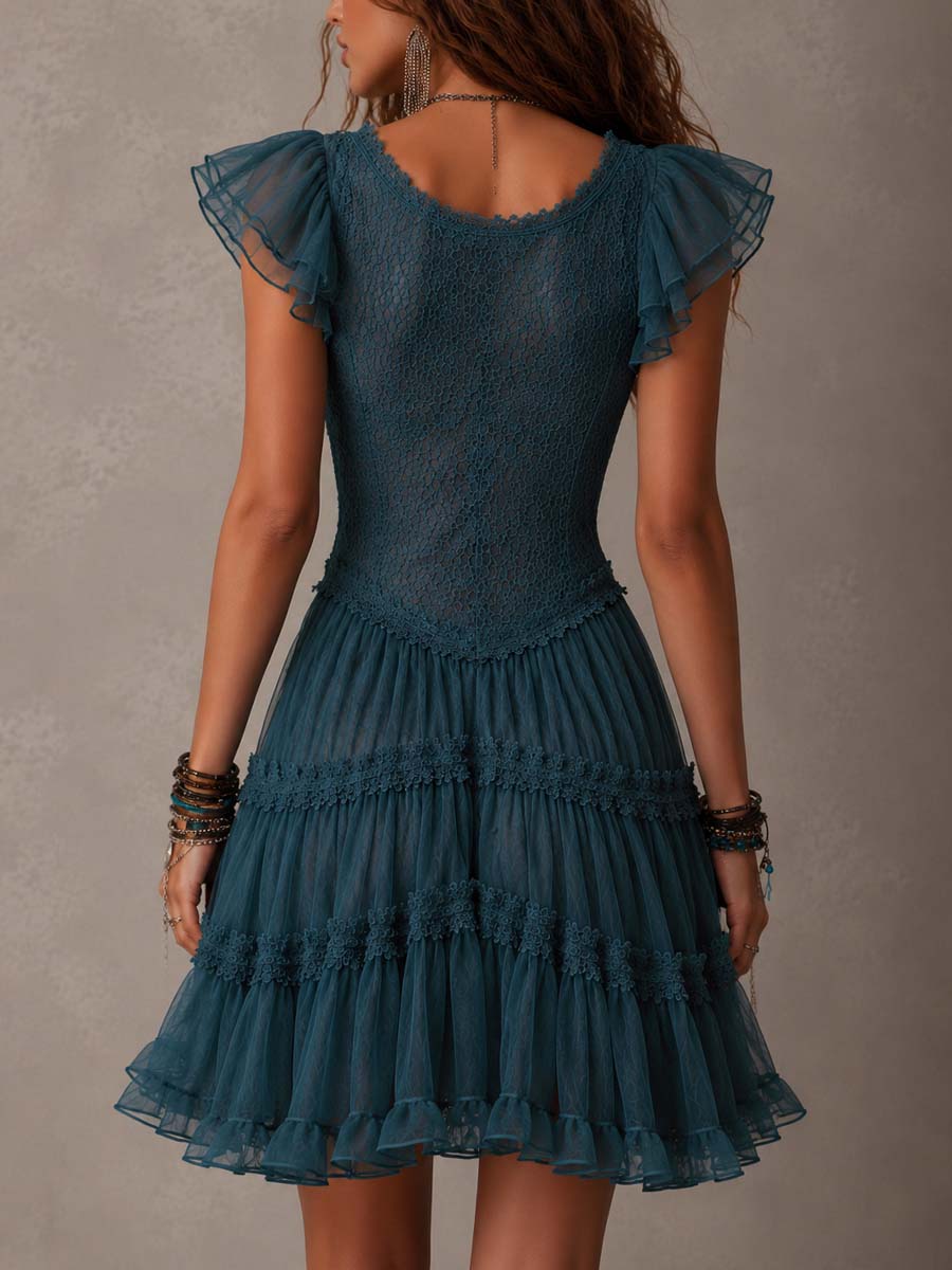 Azurine | Mini Robe à Volants Bleue Rétro
