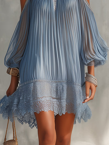 Séraphine | Robe Mini Bleue à Épaules Dénudées Froncée