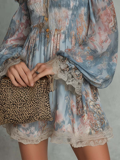 Romane | Robe Mini Froncée à Épaules Dénudées et Fleurs Romantiques