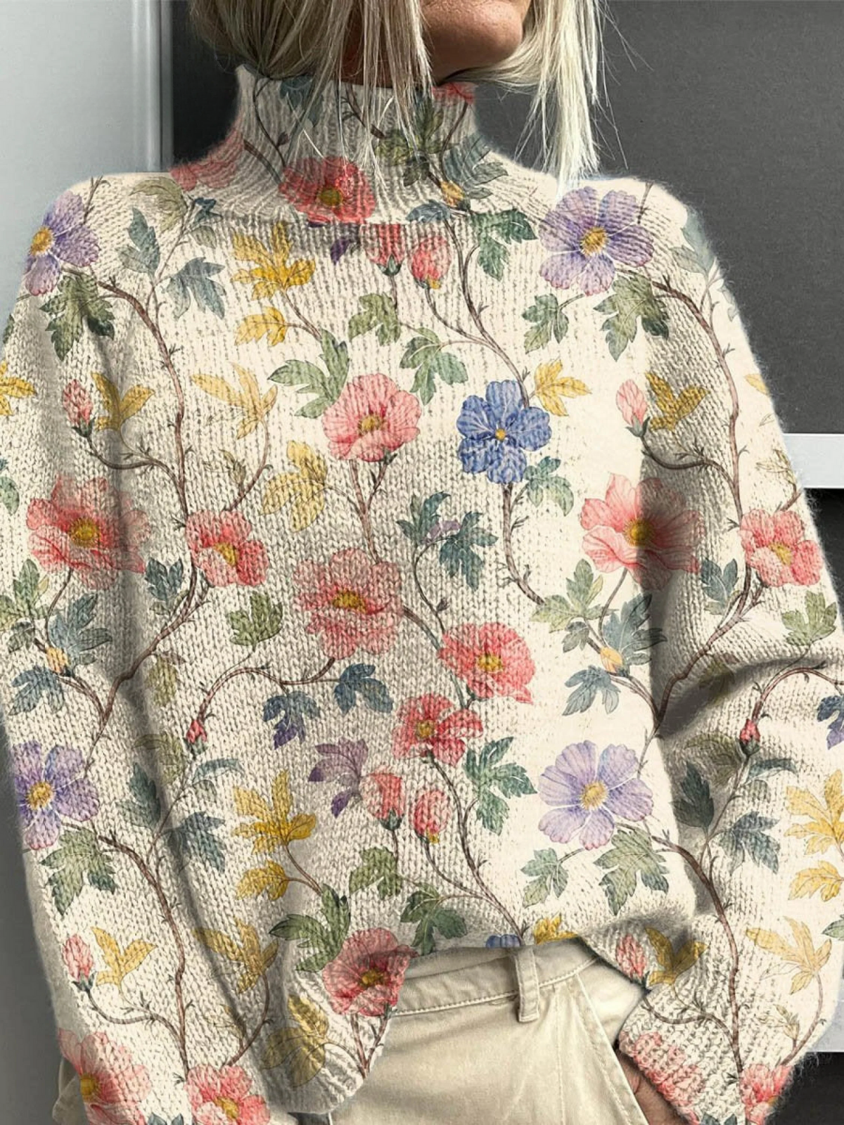 Suzanne | Pull Col Roulé Fleuri
