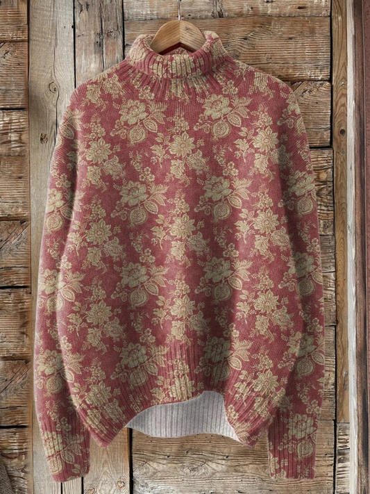 Gisèle | Pull Col Roulé Fleuri Vintage